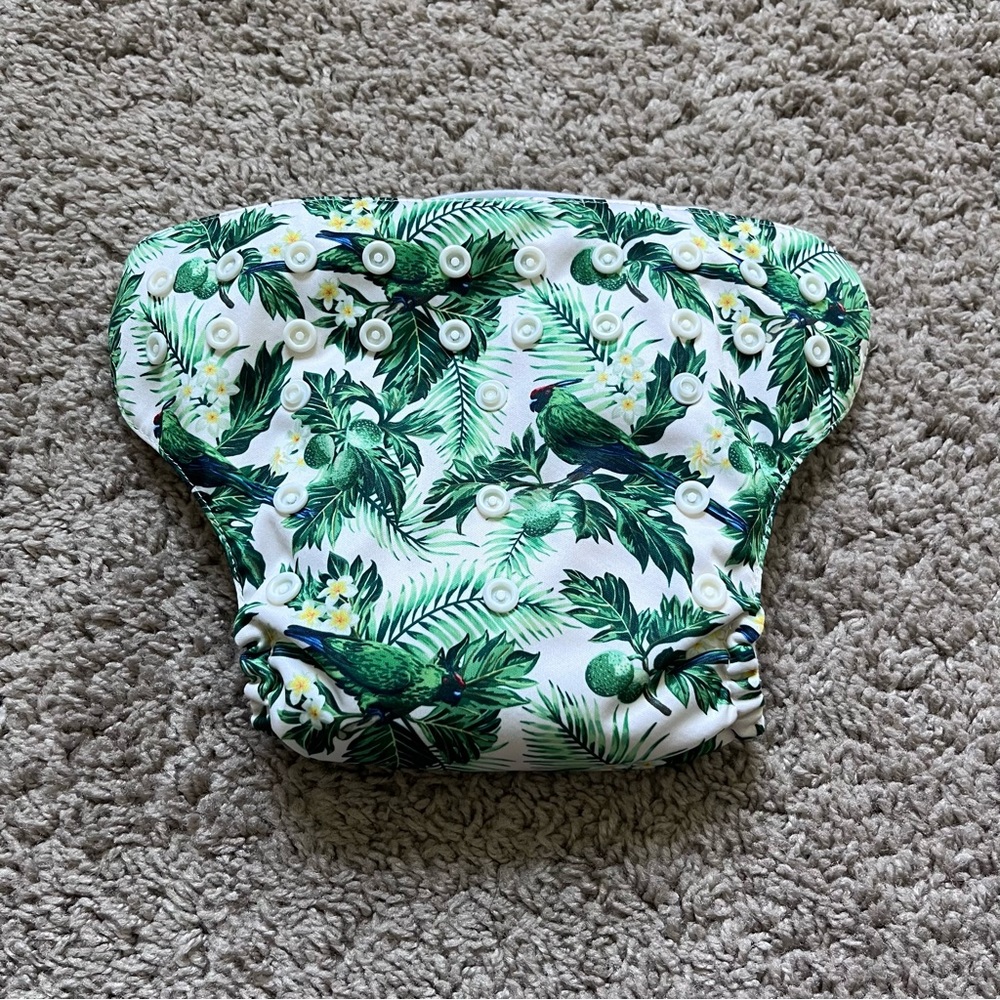 Mama Koala bird / plant print cloth diaper
